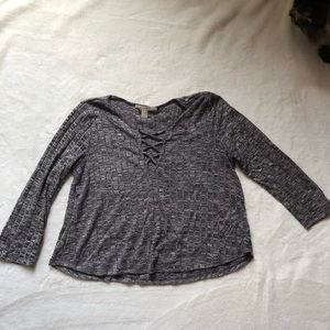 Knit crop three quarter length sleeve top